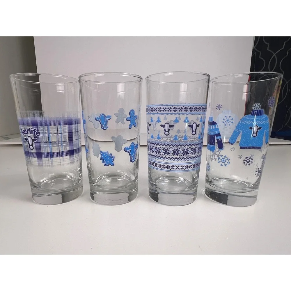 Fairlife Marketing PR Set of 4 Winter Themed‎ Drinking Glasses Cow